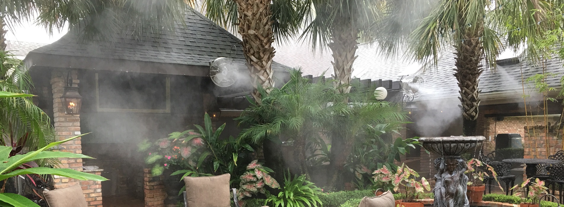 outdoor courtyard patio high pressure misting system stainless fans new Orleans residential