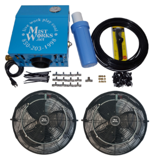 high pressure misting kit with 2 outdoor black UL fans