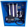 A blue box with many filters and a pump