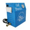 A blue box with a hose attached to it.