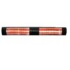 A black and red heater is on the ground