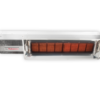 A close up of an electric heater on a black background