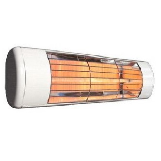 A white and yellow heater is on the wall.